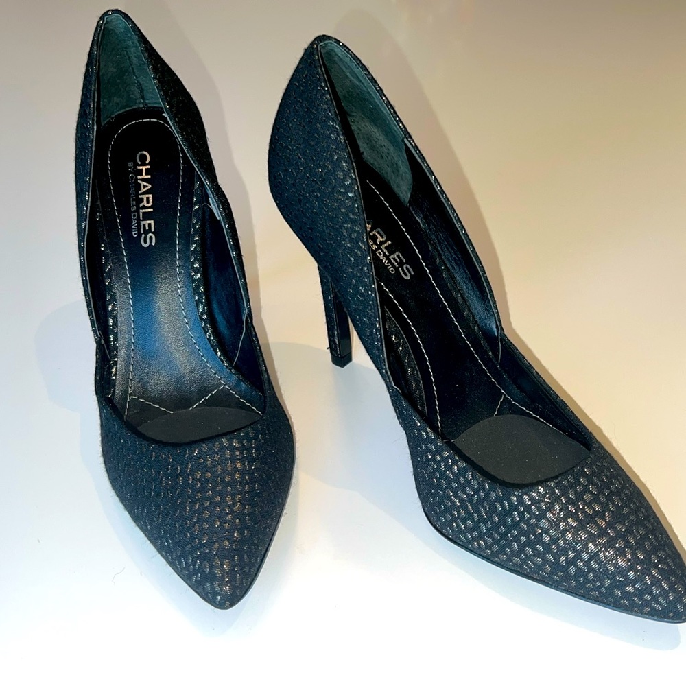 Charles David, "Parker" Black & Gold Stiletto, Size 7.5